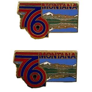 Vtg 76 Montana Bicentennial Anniversary State Map Mountains Lapel Pin Lot of 2